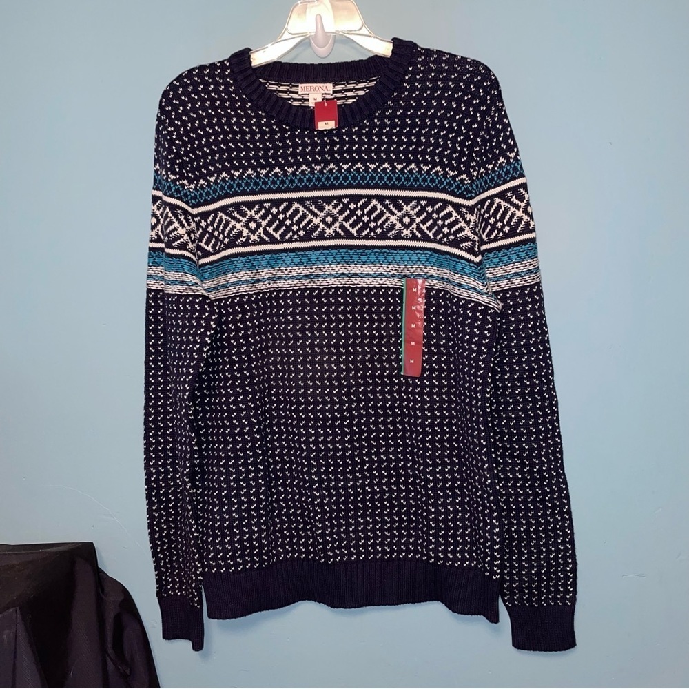 Merona Argyle Style Crew Neck Cotton Sweater Size Medium